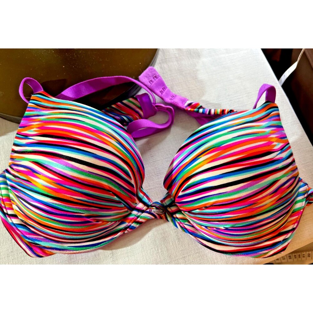 Victoria's Secret The Plunge Multicolor Striped Underwire Bra Size 36b